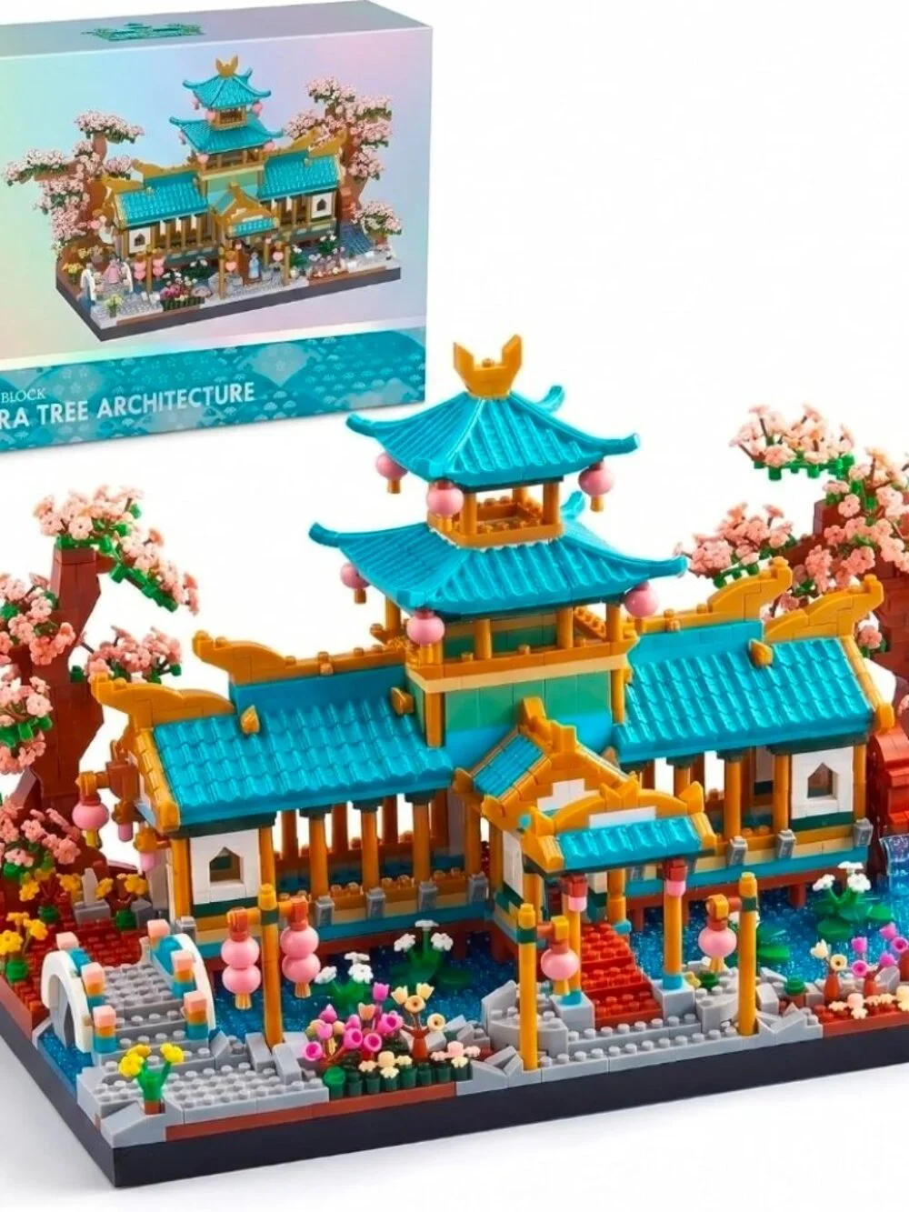 Chinese Suzhou Gardens Micro Building Blocks Sets for Adults with Sakura Cherry